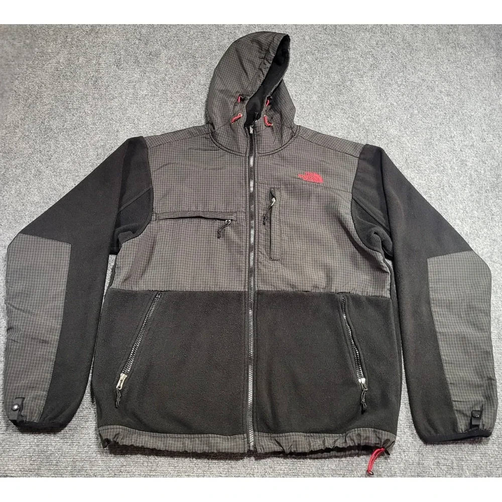 VTG THE NORTH FACE DENALI FULL ZIP HOODIE FLEECE BLACK & GRAY JACKET SIZE SMALL